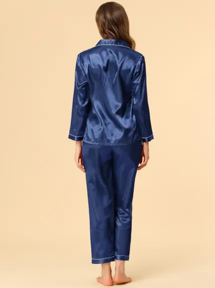 Allegra K - Ensembles de pyjama de détente boutonnés en satin