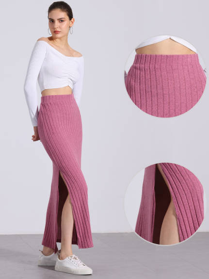 Allegra K - High Waist Long Bodycon Knit Skirt