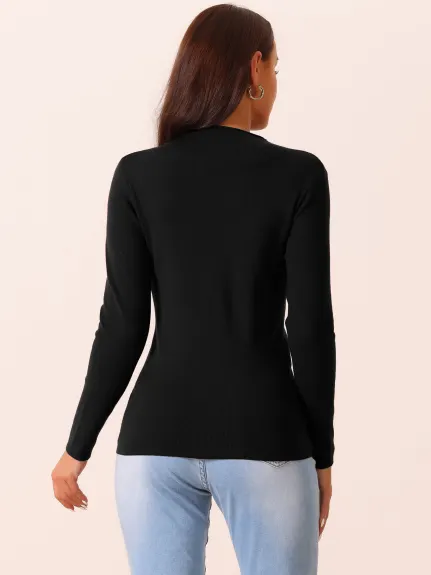 Allegra K - Mock Neck Long Sleeve Slim Knit Top