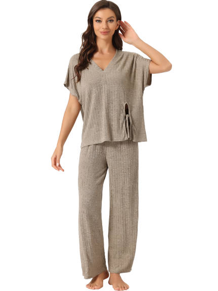 cheibear - Ribbed Knit Lounge Pajama Set