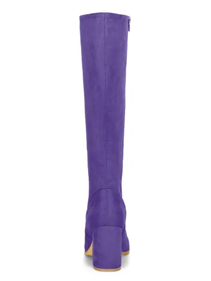 Allegra K- Side Zipper Chunky Heel Knee High Boots