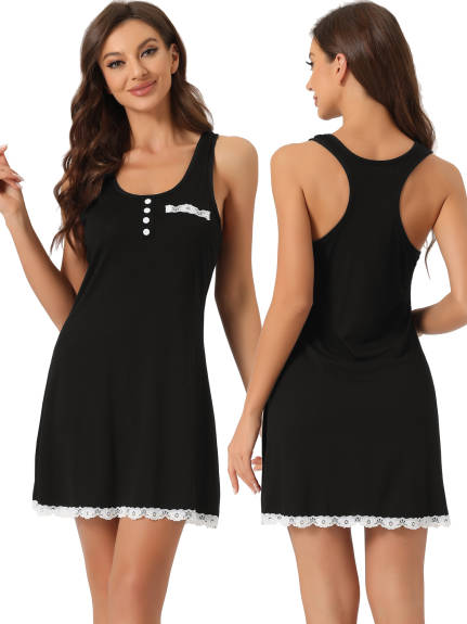 cheibear - Racer Back Lace Trim U Neck Nightgown