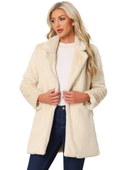 Allegra K - Open Front Fluffy Faux Fur Midi Jackets