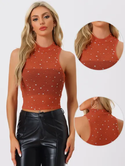 Allegra K- Star Mesh See Through Tank Top