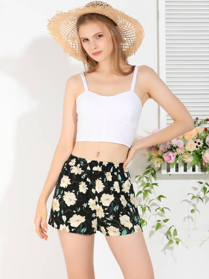 Allegra K - Elastic Waist Beach Casual Floral Shorts