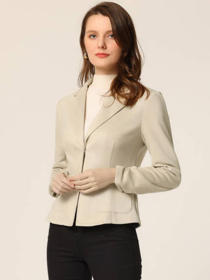 Allegra K- Long Sleeve Open Front Drawstring Faux Suede Blazer