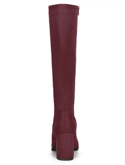 Allegra K- Side Zipper Chunky Heel Knee High Boots