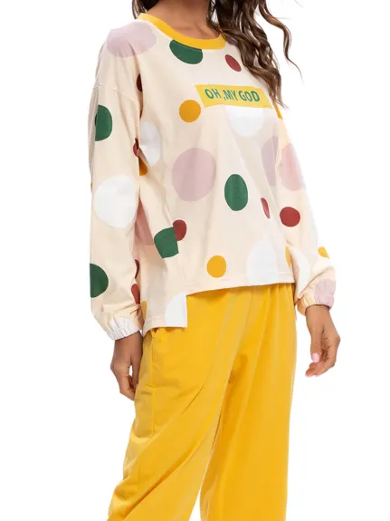 cheibear - Long Sleeve Printed Top and Pants Pajama Set