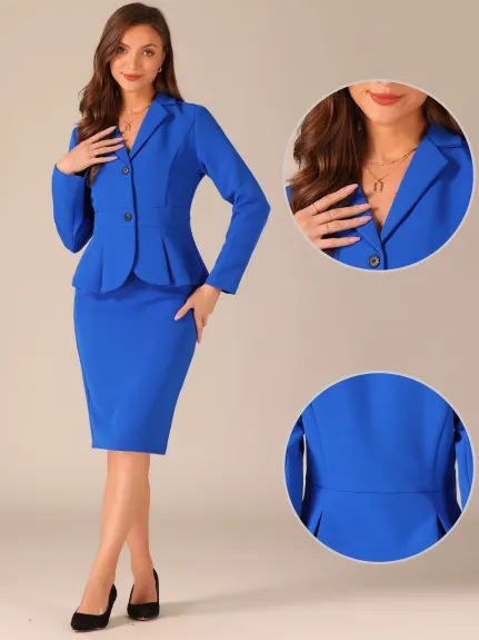 Allegra K- Suit Set-2 Pieces Peplum Blazer and Pencil Skirt