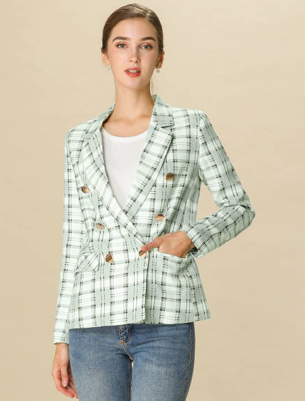 Allegra K- Plaid Notched Lapel Blazer Jacket