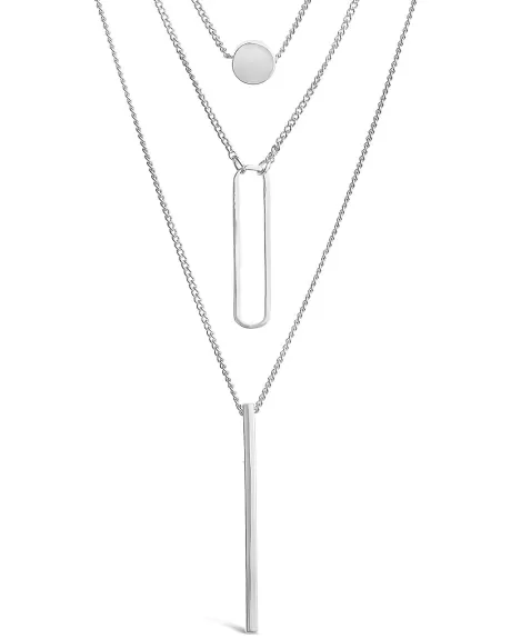 Sterling Forever - Bar, Disk, Open Bar Drop Layered Necklace