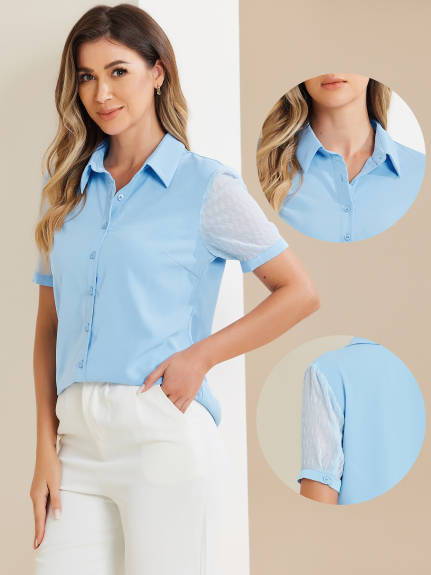 Allegra K- Button Down Sheer Point Collar Top