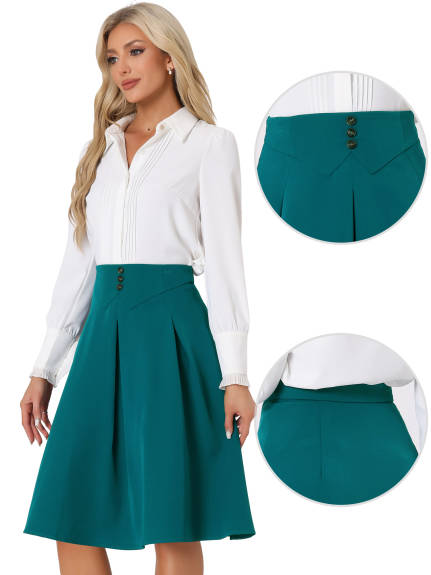 Allegra K- Button Decor High Waist A-Line Skirt