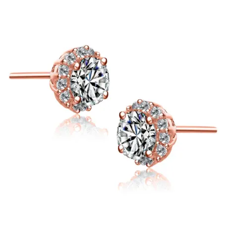 Rachel Glauber 18k Rose Gold Plated with Clear Cubic Zirconia Pave Stud Earrings