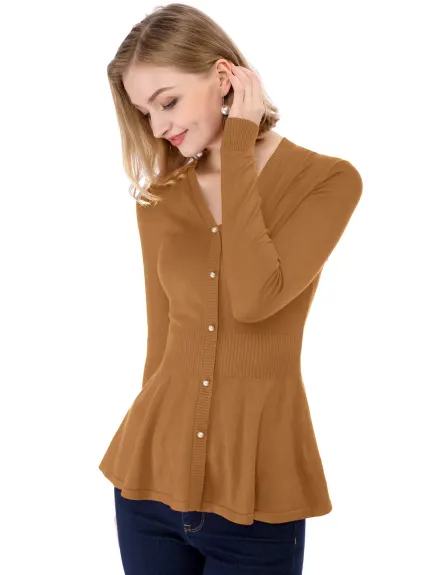 Allegra K- V Neck Ribbed Pullover Knitted Peplum Sweater