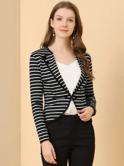 Allegra K- Notched Lapel Casual Striped Blazer