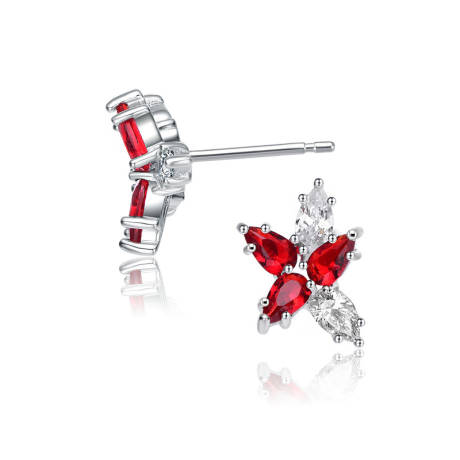 Genevive Sterling Silver White Gold Plated with Ruby Red Cubic Zirconia Stud Earrings