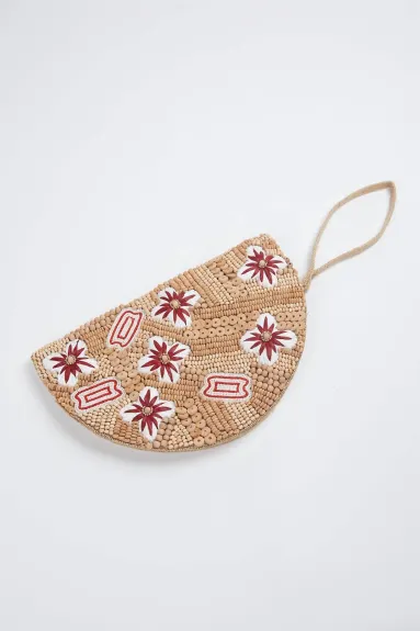 ETHNiQUE - Flora Raffia Beaded Wristlet