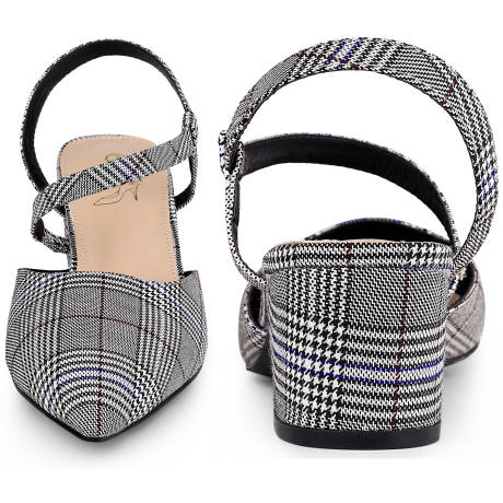 Allegra K- Houndstooth Slip on Chunky Heels Mules