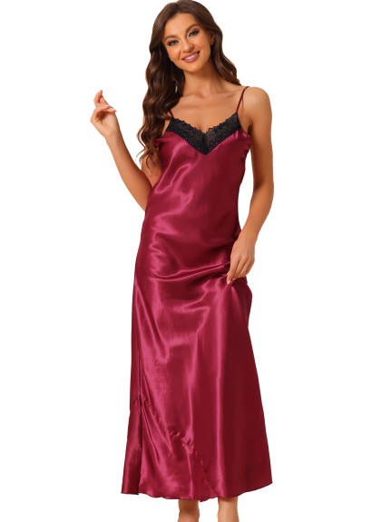 cheibear - Camisole Lace Trim Maxi Nightgown