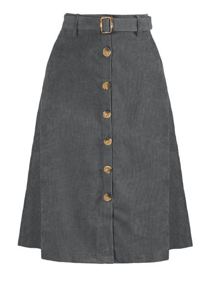 Allegra K - Button Front A-Line Belted Corduroy Skirt