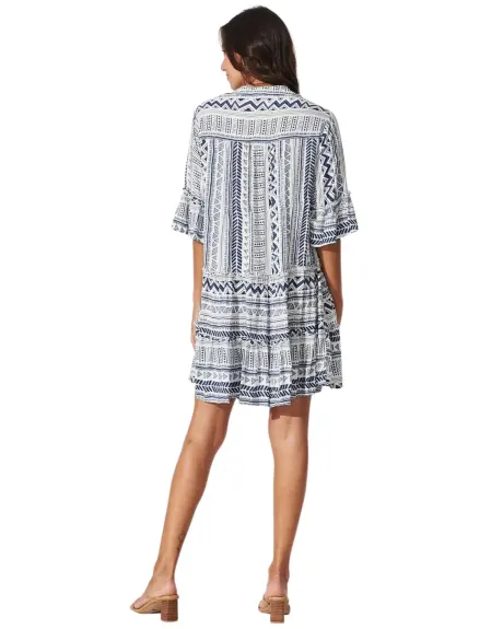 Annick - Louise Dress Geo Aztec Print V-Neck