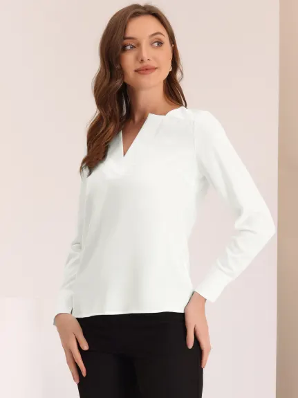 Allegra K- Long Sleeve V Neck Blouse