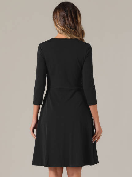 Allegra K- Pleated Crew Neck A-Line Dress