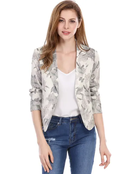 Allegra K- Open Front Casual Crop Suit Blazer Jacket