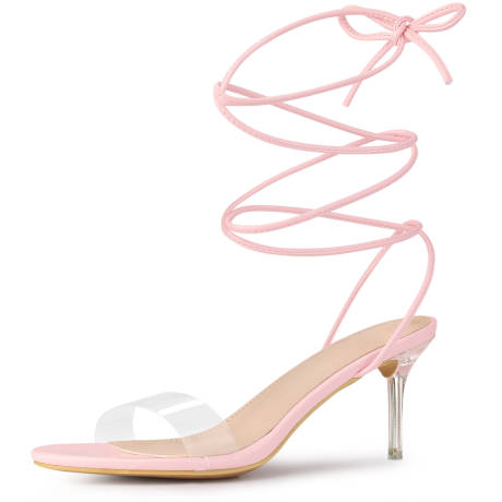 Allegra K - Clear Strap Lace Up Heeled Sandals