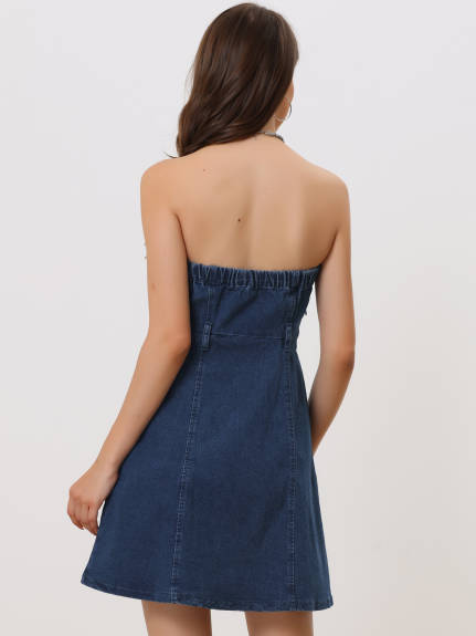 Allegra K - Strapless Sleeveless Tube Denim Dress