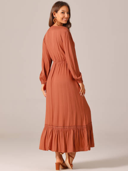 Allegra K - Square Neck Tiered Flowy Maxi Dress