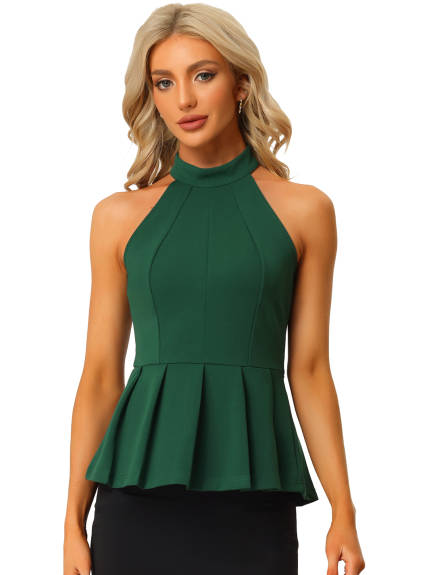 Allegra K - Sleeveless Pleated Halter Neck Peplum Top