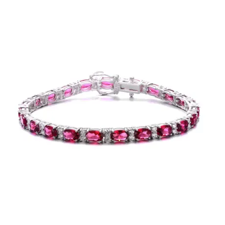 Bracelet tennis Genevive en argent sterling plaqué or blanc avec zircons cubiques ovales colorés et transparents en alternance