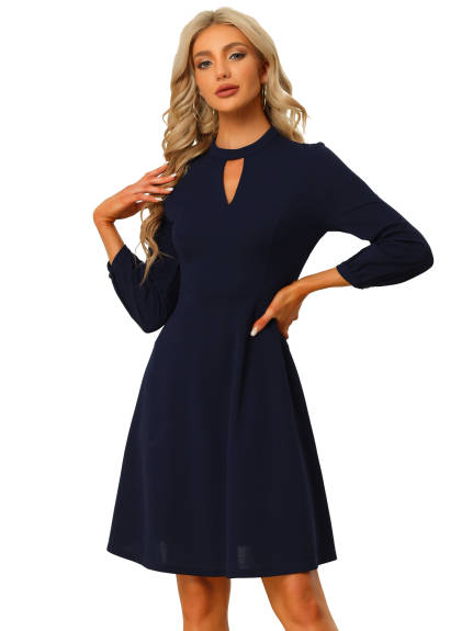 Allegra K- Keyhole 3/4 Sleeve Mock Neck A-line Cocktail Dress