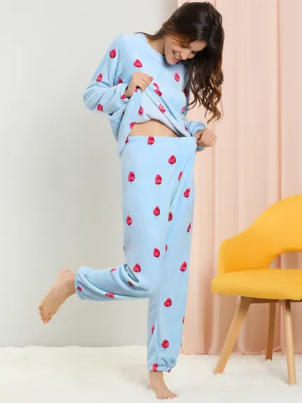 Allegra K- Flannel Pajama Set Long Sleeve Loungewear