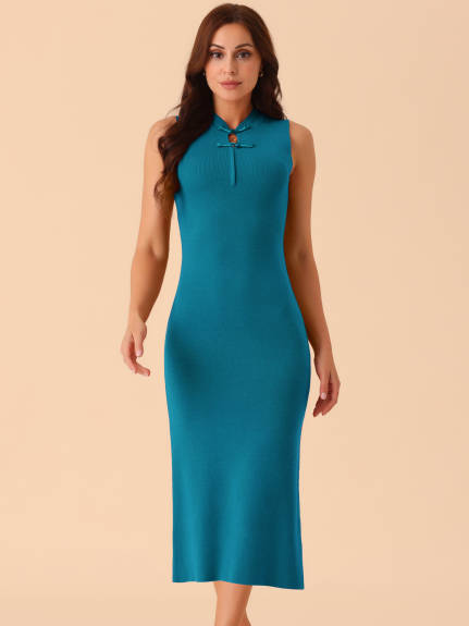 Allegra K - Sleeveless Ribbed Knit Elegant Dress