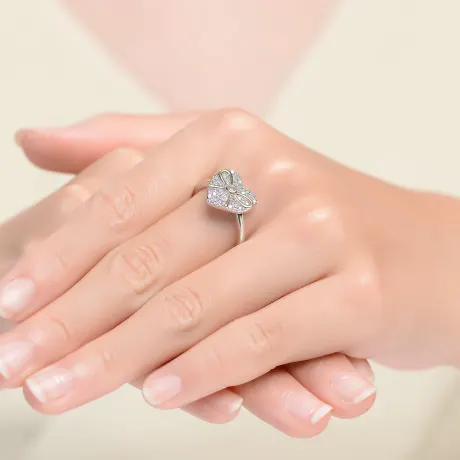 Geneviève Bague coeur en argent sterling à deux tons et zircone cubique transparente