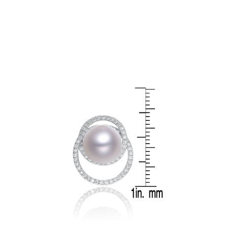 Genevive Cubic Zirconia Sterling Silver White Gold Plated with Round Pearl Earrings