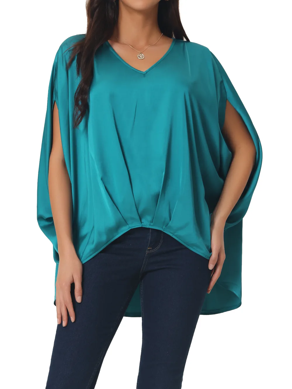 Allegra K- chemise en Satin V Batwing Blouse