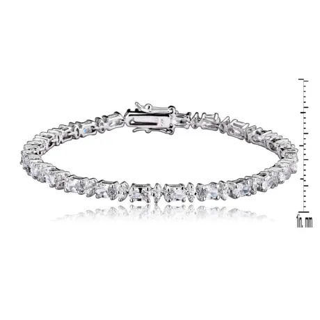 Genevive Sterling Silver White Gold Plated Tennis Bracelet with Colored and Clear Oval Cubic Zirconia in Alternation