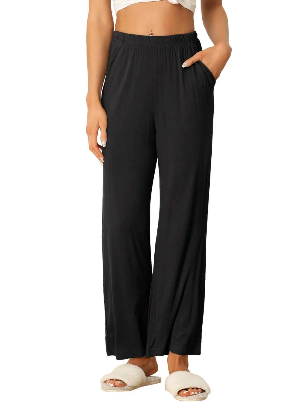 cheibear - Wide-Leg Straight Cotton Sleep Pants