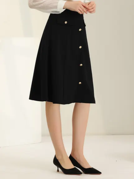 Allegra K- Button A-Line Knee Length Skirt