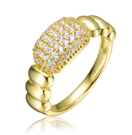 Genevive Sterling Silver 14k Yellow Gold Plated with Cubic Zirconia Pave Scalloped Ring