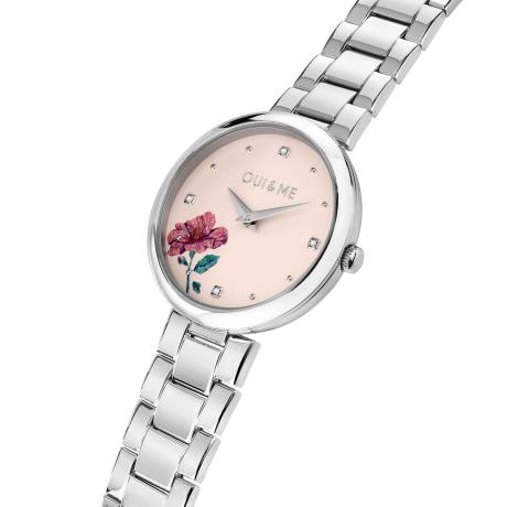 OUI & ME-Chérie 34mm 2 Hand Silver Flower Dial Watch With Stainless Steel And Rose Gold Bracelet