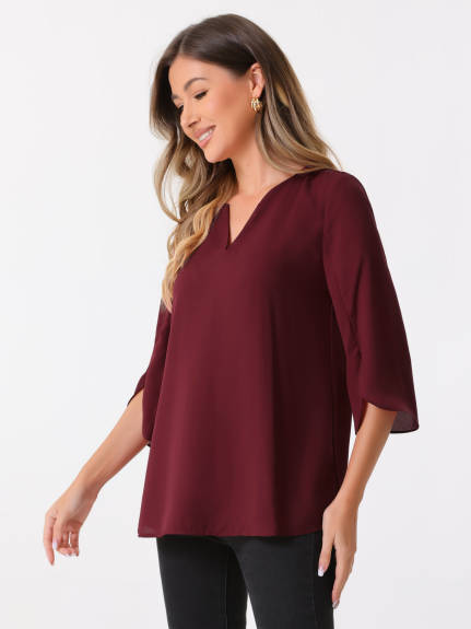 INSPIRE CHIC - Split Sleeve V Neck Mesh Tunic Top