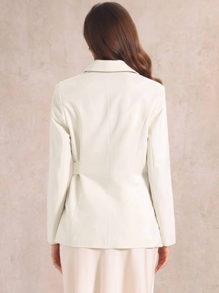 Allegra K- Long Sleeve Belted Jacket Suit Blazer