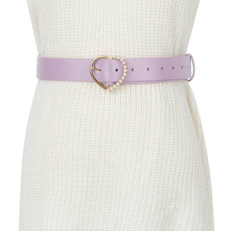 Allegra K- Heart-Shaped Buckle Bead Belt Waistband