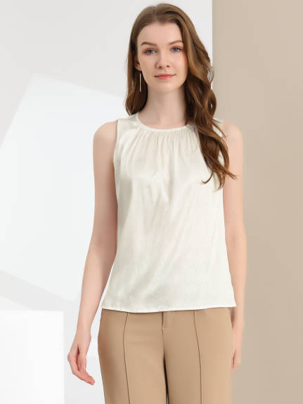 Allegra K - Satin Sleeveless Pleated Tank Top