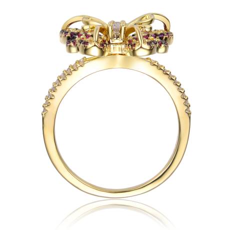 Rachel Glauber Young Adults/Teens 14k Yellow Gold Plated with Amethyst & Cubic Zirconia Butterfly Split Top Ring